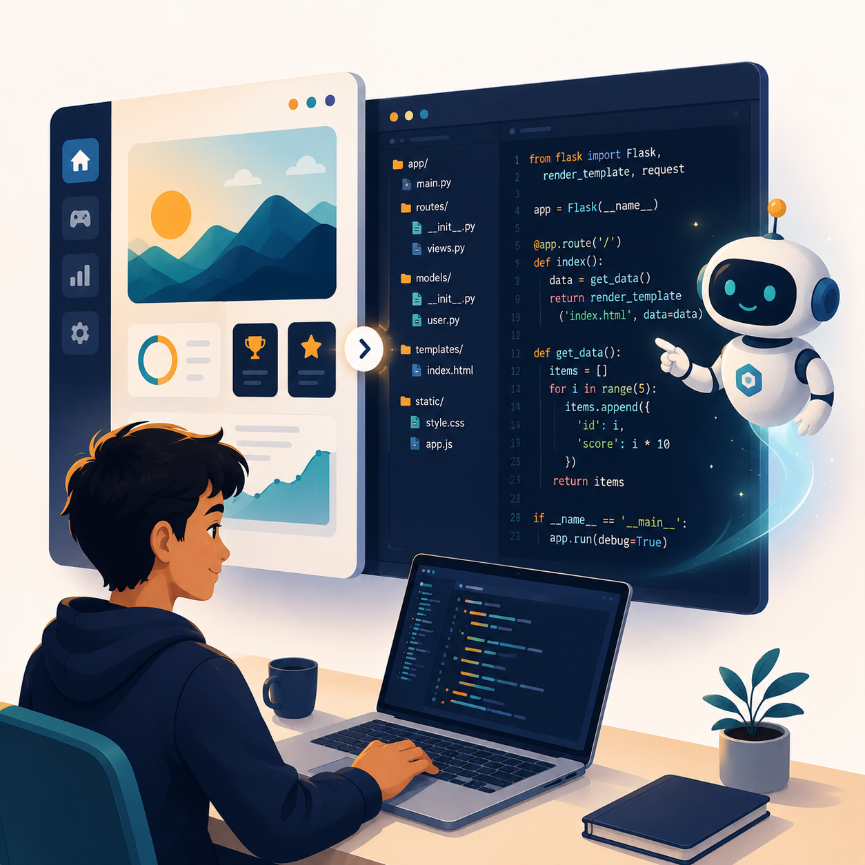 A student reading and editing their own code with an AI assistant
